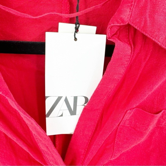 ✅ NWT Zara Red Linen Blend Dress W/ Front Ruching SIZE X-SMALL DATE NIGHT BRUNCH - Picture 4 of 7
